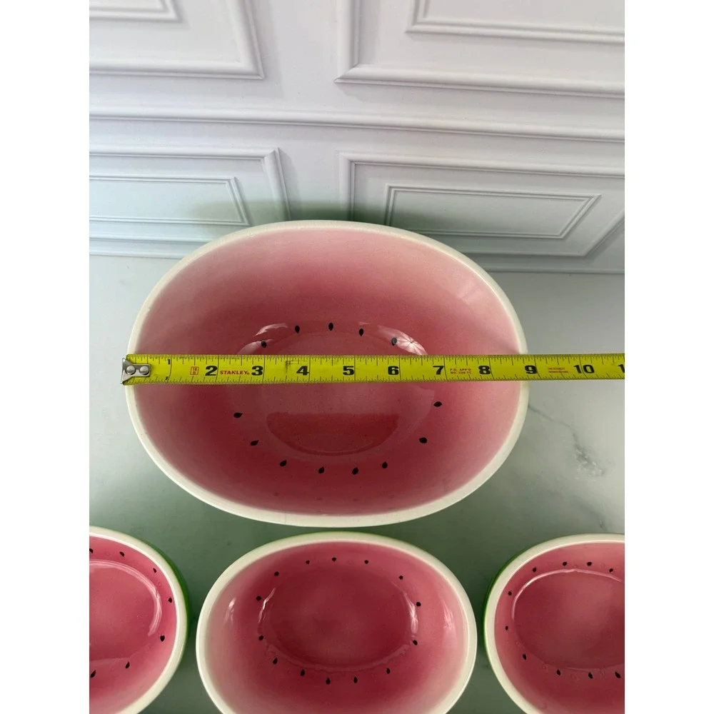 VTG Pier 1 Imports Watermelon Serving Bowl + 6 Small Bowls~RARE 7 piece Set!!